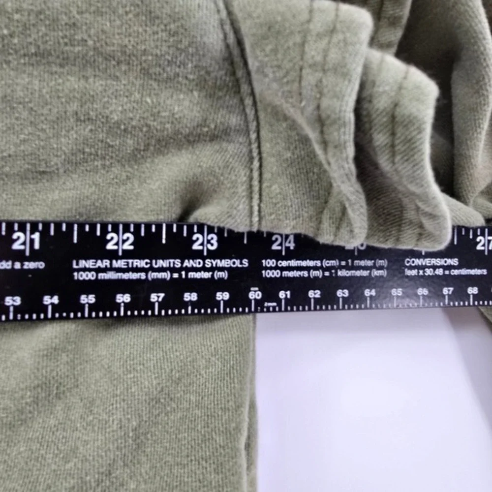 7 For All Mankind Olive Green Ruffle Long Sleeve Cropped Sweatshirt Large - Picture 9 of 10